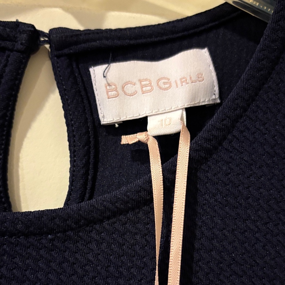 BCBG Elegant Navy Dress with White Stripes - Picture 2 of 4